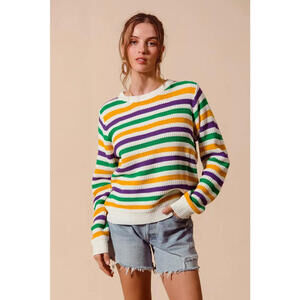 Mardi Gras Color Stripe Knit Sweater Top